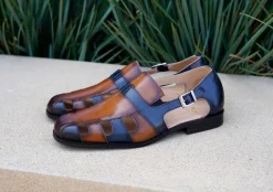Maurice Calfskin Slip-On Sandal/Shoe Cognac/Navy