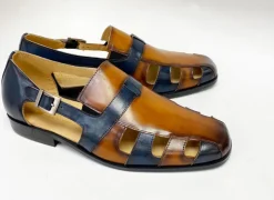 Maurice Calfskin Slip-On Sandal/Shoe Cognac/Navy