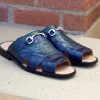 Maurice Embossed Calfskin Slip-On Sandal Navy