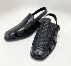 Maurice Embossed Calfskin Slip-On Back-Strap Sandal Black