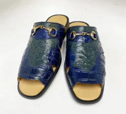 Maurice Embossed Calfskin Slip-On Sandal Navy