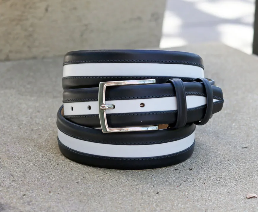 Maurice Two-Tone Leather Belt 2-Navy/White