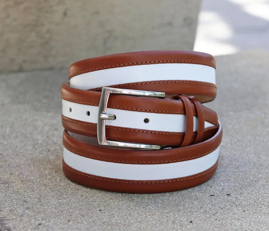 Maurice Two-Tone Leather Belt 2-Tan/White