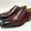 Norman Burnished Calfskin Lace-Up Split-Toe Oxford Burgundy