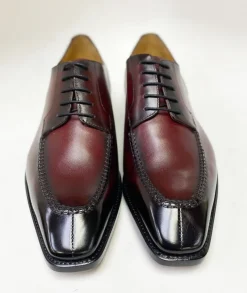 Norman Burnished Calfskin Lace-Up Split-Toe Oxford Burgundy