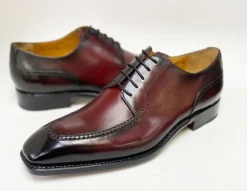 Norman Burnished Calfskin Lace-Up Split-Toe Oxford Burgundy