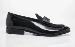 Patent Leather & Suede Slip-On Loafer Black