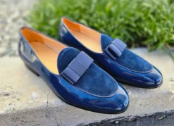 Patent Leather & Suede Slip-On Loafer Blue