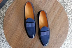 Patent Leather & Suede Slip-On Loafer Blue