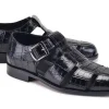 Pelle Crocodile Printed Calfskin Sandal Black