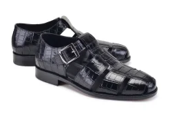 Pelle Crocodile Printed Calfskin Sandal Black