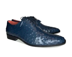 Pelle Exotics Ostrich Quill Lace-Up Oxford Blue