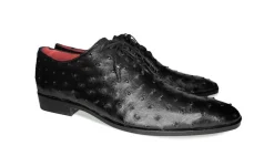 Pelle Exotics Ostrich Quill Lace-Up Oxford Black