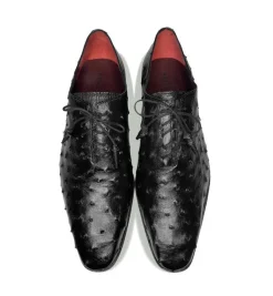 Pelle Exotics Ostrich Quill Lace-Up Oxford Black
