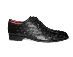 Pelle Exotics Ostrich Quill Lace-Up Oxford Black