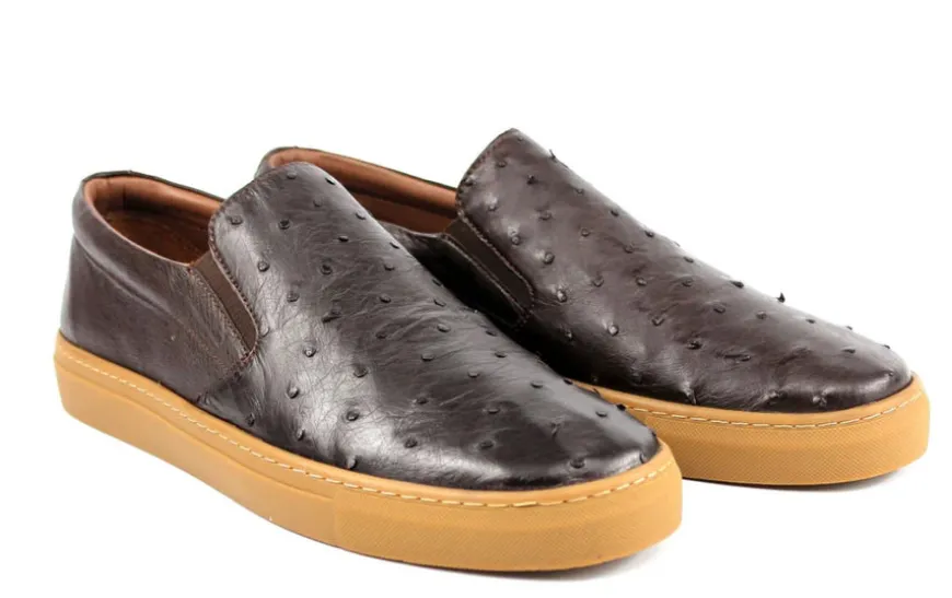Pelle "Grafton" Ostrich Slip-On Loafer Brown