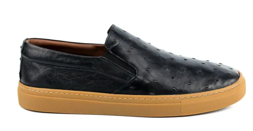 Pelle "Grafton" Ostrich Slip-On Loafer Black