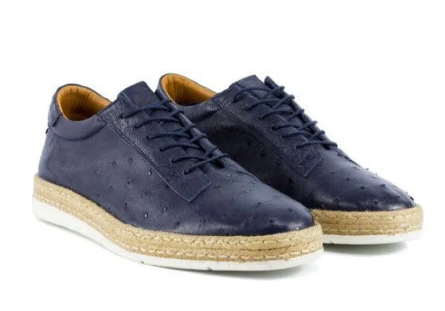 Pelle "Monaco" Ostrich Lace-Up Shoe Navy