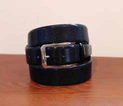 Perforated Patent Leather Belt Navy