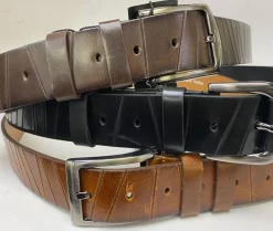 Scored Leather Belt Black