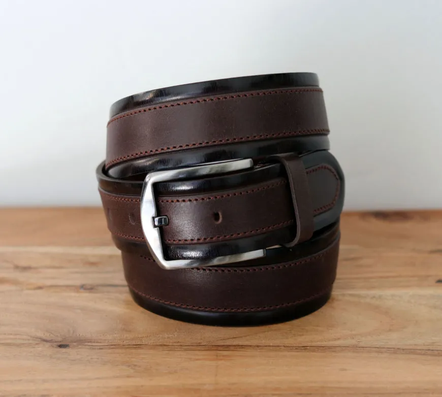 Stitched Leather Belt Brown