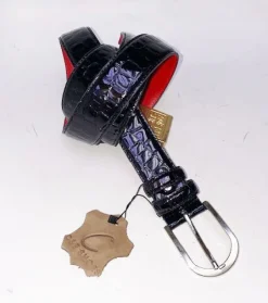 Style: C Collection Croco Embossed Leather Belt Black