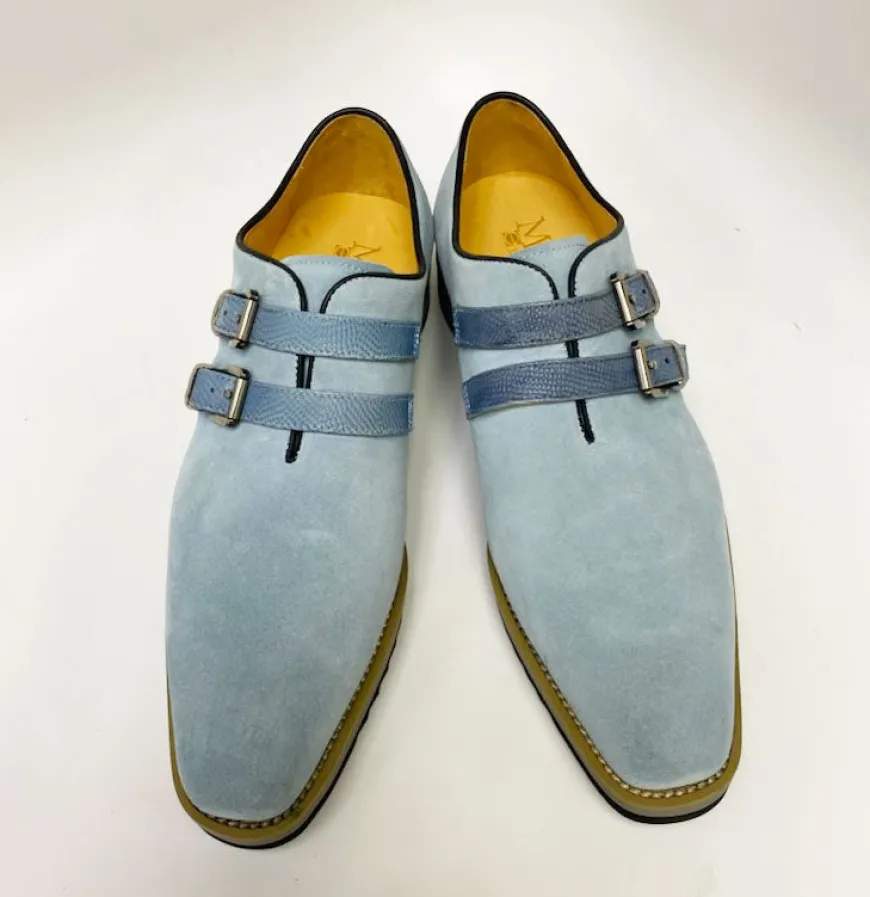 Suede Slip-On Double Buckle Shoe Sky/Blue