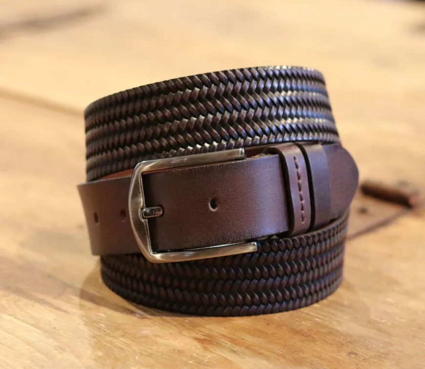 Woven Leather Belt Brown