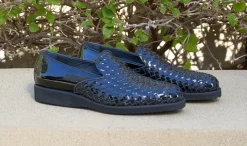Woven Shiny Calfskin Slip-On Loafer Black