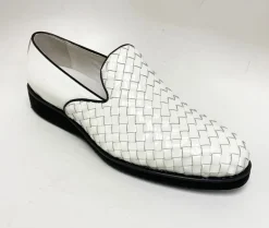 Woven Shiny Calfskin Slip-On Loafer White