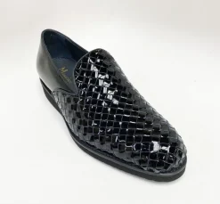 Woven Shiny Calfskin Slip-On Loafer Black